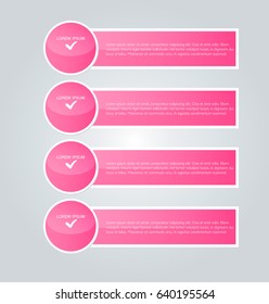 Infographic template step options for business, startup concept, web design, data visualization, banner, brochure or flyer layouts, presentation, education. Abstract pink color vector illustration