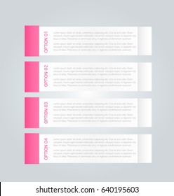 Infographic template step options for business, startup concept, web design, data visualization, banner, brochure or flyer layouts, presentation, education. Abstract pink color vector illustration