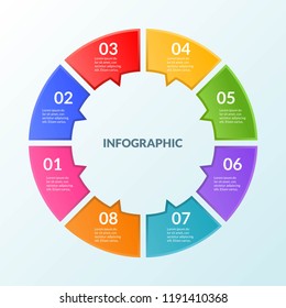 Infographic template of step or workflow diagram 8 steps