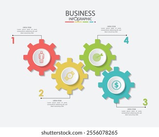 Infographic template with steps and 4 icons. Can be used for web design, timeline, diagram, chart, graph, business presentation.