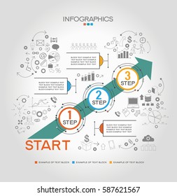 Infographic template with steps, arrow and doodles icons. Vector eps10 illustration