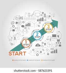 Infographic template with steps, arrow and doodles icons. Vector eps10 illustration