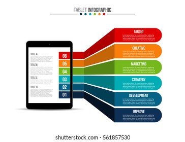 Infographic Template With Tablet. Vector Illustration. Can Be Used For Workflow Layout, Diagram, Business Step Options, Banner, Web Design.