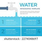 Infographic template with tap and four elements with numbers and text, water infographics, vector eps10 illustration