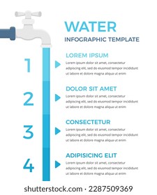 Infographic template with tap and four elements with numbers and text, water infographics, vector eps10 illustration