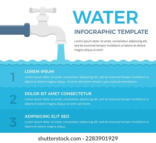 Infographic template with tap and three elements with numbers and text, water infographics, vector eps10 illustration