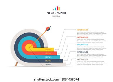 Infographic template with target and arrow. Goal achieve concept. Vector illustration. Can be used for workflow layout, diagram, business step options, banner, web design.