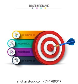 Infographic template with target and dart. Vector illustration. Business concept with 4 options, parts, steps or processes.