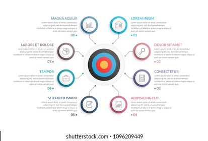 Infographic template with target with eight steps or options, workflow, process diagram, vector eps10 illustration