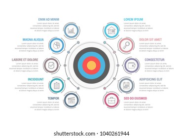 Infographic template with target with ten steps or options, workflow, process diagram, vector eps10 illustration