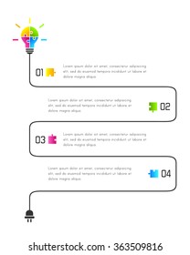 Infographic template with teamwork concept. Lightbulb made of puzzle.