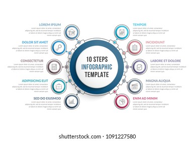 Infographic Template With Ten Steps Or Options, Workflow, Process Diagram, Vector Eps10 Illustration