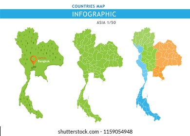 Infographic template of Thailand. Thailand map with provinces and regions. Presentation vector infographic.