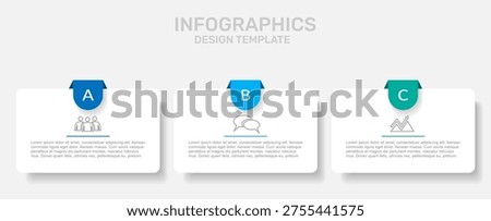 Infographic template with three colorful options, icons, and text boxes for comparing features, services, or business choices. Vector illustration.