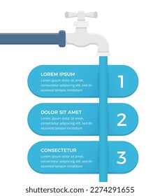 Infographic template with three elements with faucet and water, vector eps10 illustration