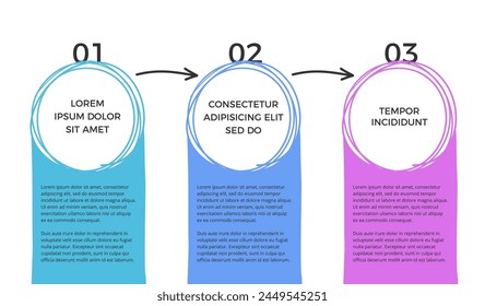 Plantilla infográfica con tres Elementos dibujados a mano con lugar para su texto, ilustración de Vector eps10