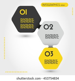 infographic template,  three hexagonal stickers