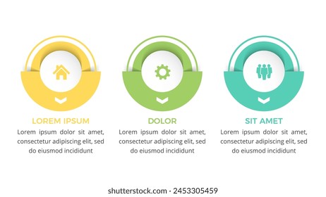 Plantilla de infografía con tres partes, proceso, diagrama de flujo de trabajo, ilustración eps10 de Vector