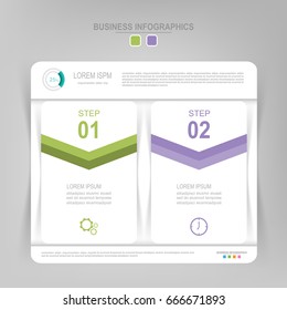 Infographic template of three steps on squares, tag banner, work sheet, flat design of business icon, vector