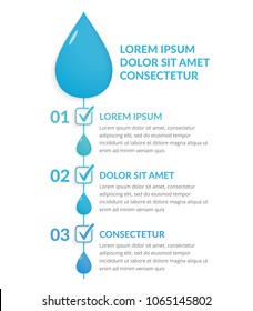 Infographic Template With Three Steps With Water Drops And Check Marks, Water Infographics, Vector Eps10 Illustration