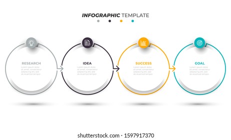 ฺBusiness Infographic template. Timeline design label with circle thin line element and marketing icons. Vector with 4 steps, options.