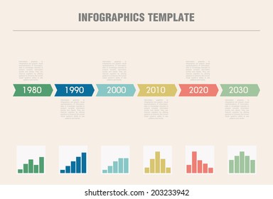 Infographic template Timeline Infographic with diagrams. With set of Icons. Vector design 