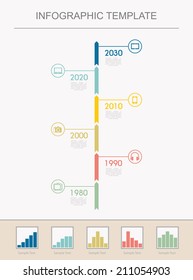 Infographic template Timeline Infographic with diagrams. With set of Icons. Vector design 