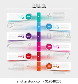 Infographic template, timeline report with paper stripes and icons