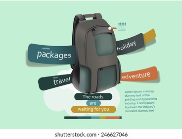 Infographic template with travel bag for the upcoming trips and holiday