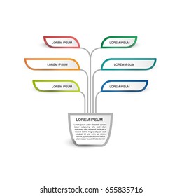 Infographic template tree view with 6 option and main element. For presentation and design concept. Vector illustration.