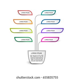 Infographic template tree view with 8 option and main element. For presentation and design concept. Vector illustration.