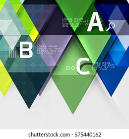 Infografische Vorlage - Dreieckskachelhintergrund. Vektorvorlagenhintergrund für das Workflowlayout, -diagramm, -nummeroptionen oder Webdesign
