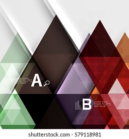Modelo infográfico - fundo de blocos triangulares. Plano de fundo de modelo de vetor para layout de fluxo de trabalho, diagrama, opções de número ou design da Web