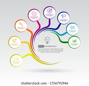 Infographic template with twisted lines. 8 circle options for presentation and data visualization. Diagram with eight steps to success. Modern concept for brochure, timeline, infochart planning.