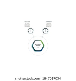 Infographic template with two hexagonal elements and text boxes on a white background. Modern business process data visualization. Vector illustration easy to edit and customize. Eps 10