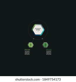 Infographic template with two hexagonal elements on a black background. Modern business process visualisation with thin line marketing icons. Vector illustration easy to edit and customize. Eps 10