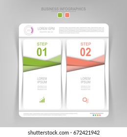 Infographic template of two steps on squares, tag banner, work sheet, flat design of business icon, vector