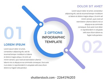 Plantilla infográfica con dos pasos u opciones, diagrama de círculo, ilustración de eps10 vectoriales