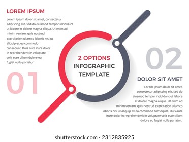 Plantilla infográfica con dos pasos u opciones, diagrama de círculo, ilustración de eps10 vectoriales