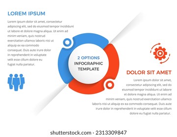 Infographic template with two steps or options, circle diagram, vector eps10 illustration