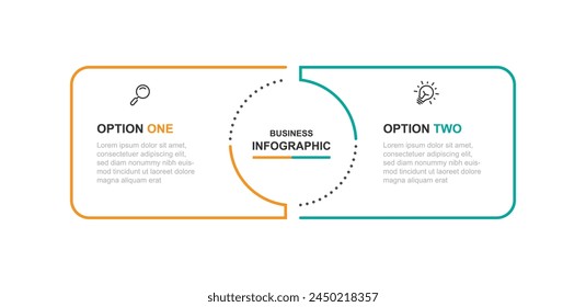 El Vector de Plantilla infográfica con concepto de 2 pasos se puede utilizar para el flujo de trabajo, la información empresarial y el Diseño web.