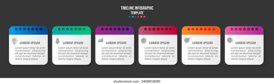 Infographic template vector for business, 6 Steps Modern Timeline diagram calendar.