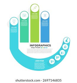 Vector de Plantilla de infografía para presentación de negocios, visualización de datos, proceso de marketing y flujo de trabajo. Incluye opciones de 4 pasos, línea de tiempo curva e iconos modernos.