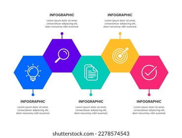 Infographic Template Vector. Business Process Infographic with 5 Options or Steps. Infographic Concept with Workflow Icons. Stock Vector Illustration.