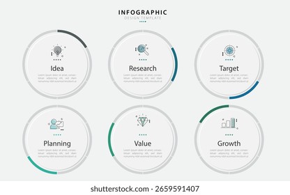 Infographic template vector design. 6 Step timeline journey, Flat simple infographics design template. presentation graph. Business concept with numbers 6 options or steps vector illustration.