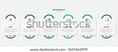 Infographic template vector design. 6 Step timeline journey, Flat simple infographics design template. presentation graph. Business concept with numbers 6 options or steps vector illustration.