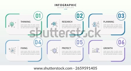 Infographic template vector design. 6 Step timeline journey, Flat simple infographics design template. presentation graph. Business concept with numbers 6 options or steps vector illustration.