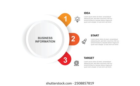 Infographic template vector element with 3 step process can be used for workflow, business information, presentation data visualization and web graphic design 