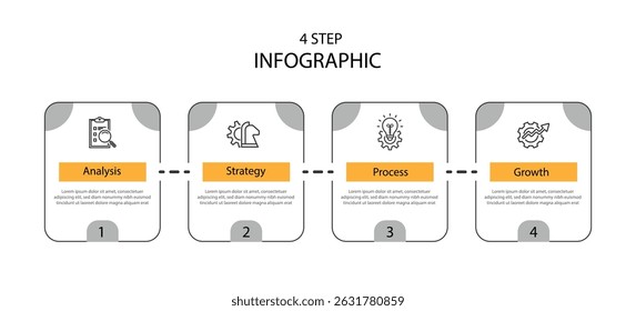 Infographic template vector element. 4 step line box with icons for business information, workflow and banner presentation 