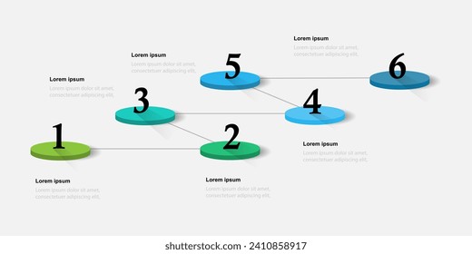 Infografik-Vorlage, Vektorelement mit 6 Schritten oder Optionen für Webpräsentation und Geschäftsinformationen 